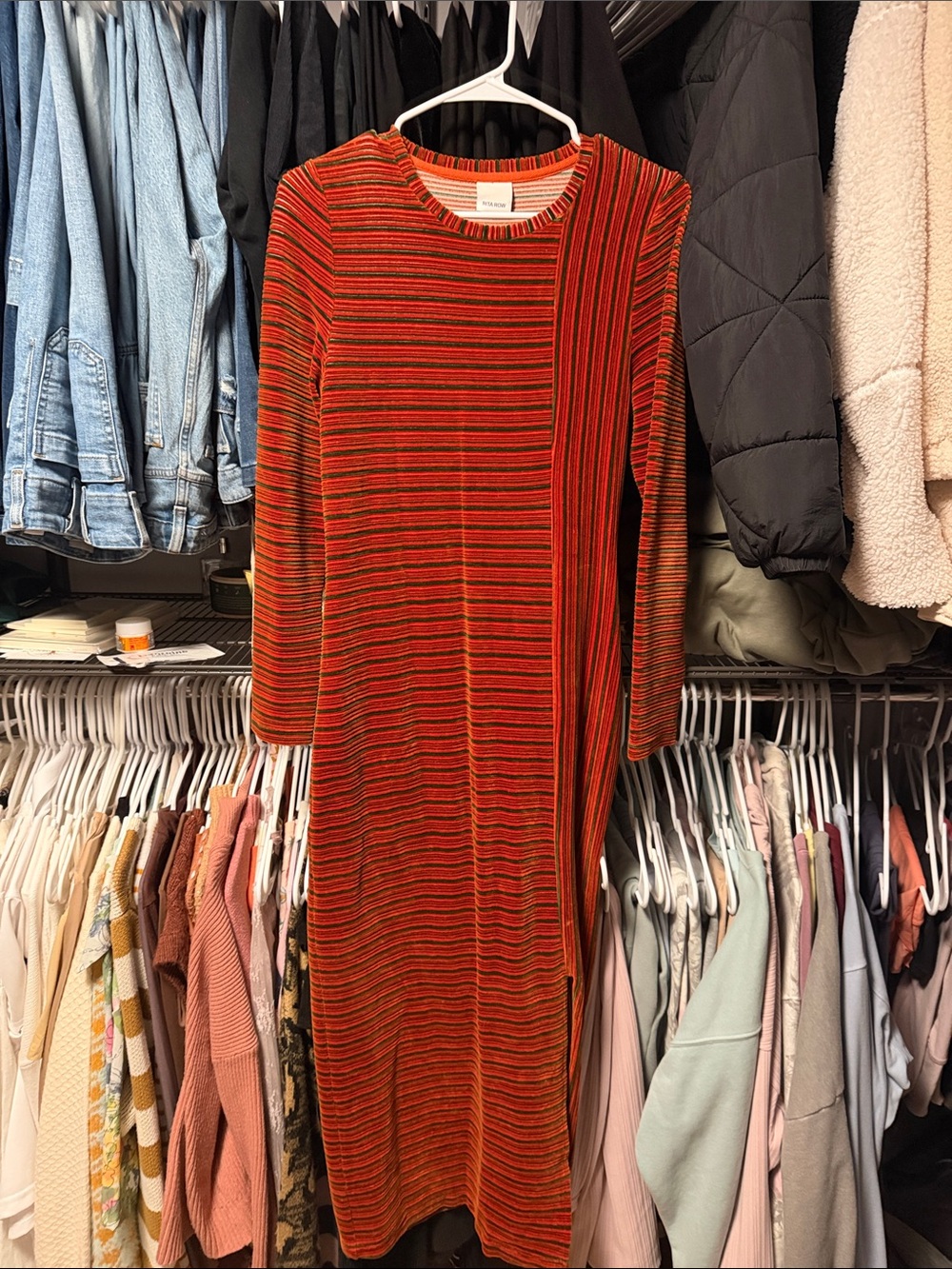 Rita Row Women’s Red Striped Rib-Knit Long Dress